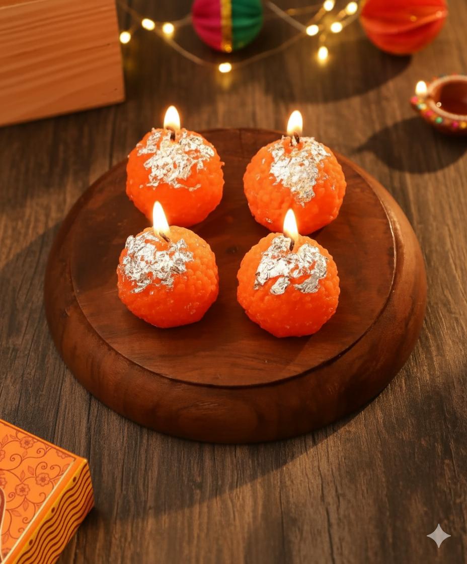 LADOO SHAPED DECORATIVE CANDLE PACK OF 4