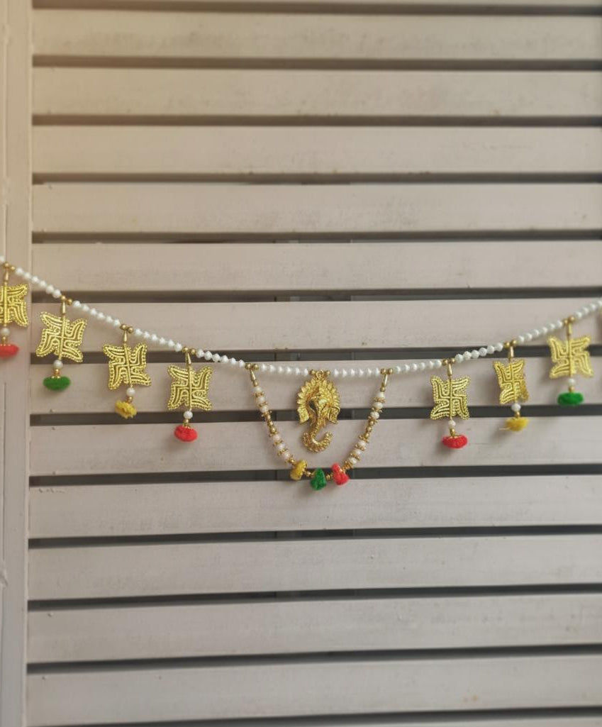 GOLDEN SWASTIK TORAN WITH GANESH JI