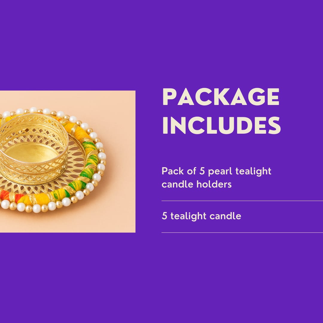 HANDICRAFTED PEARL TEALIGHT CANDLE HOLDER PACK OF 5